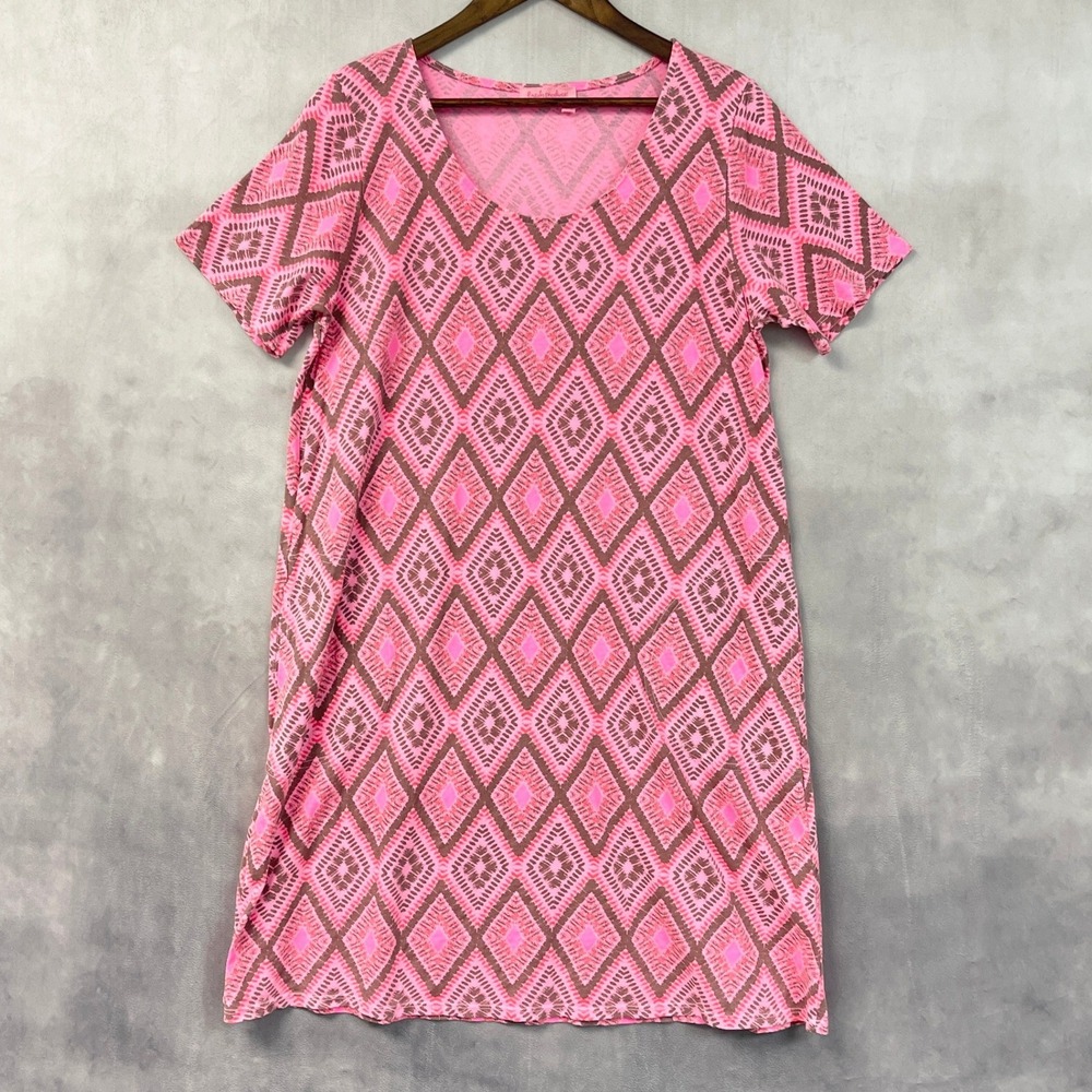 Fresh Produce Womens Cotton Geometric Dress Size L USA Beach Resort Coastal